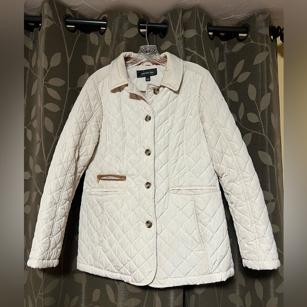Jones New York Ivory Quilted Puffer Jacket